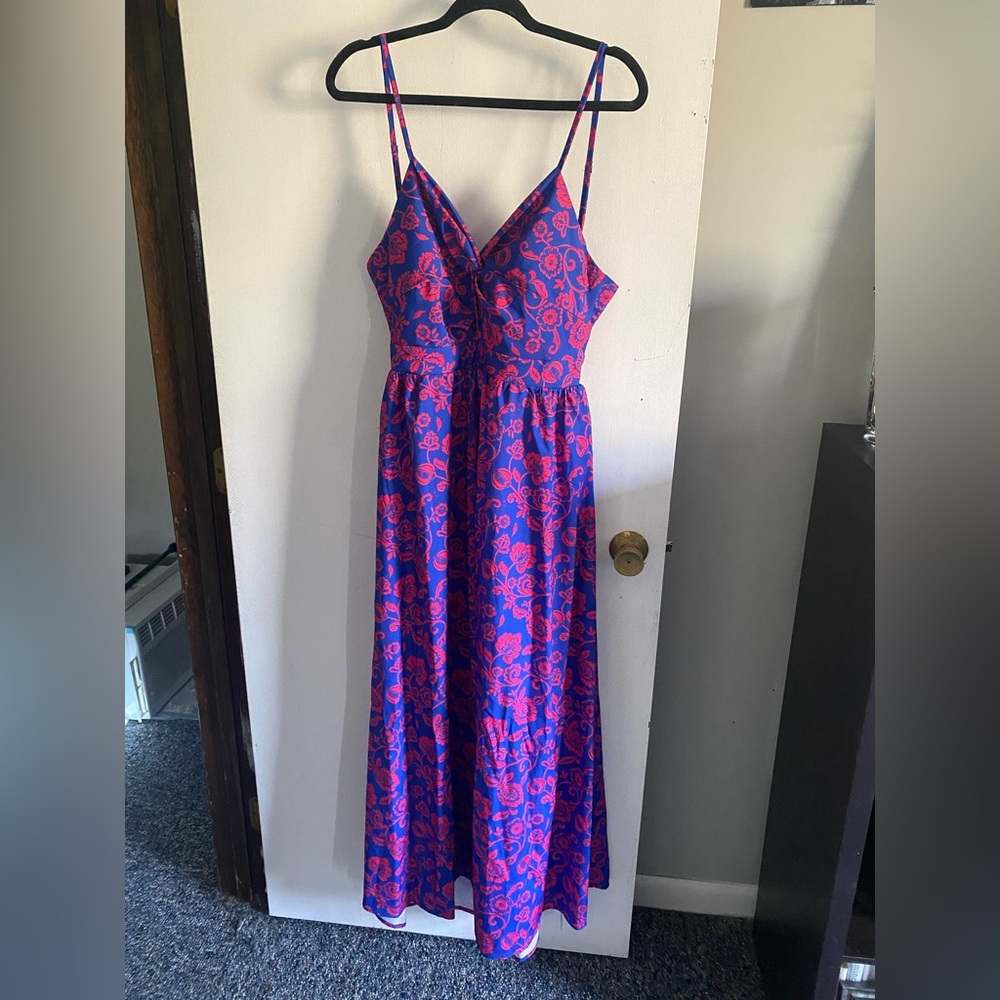 Vibrant Blue and Pink Floral Maxi Dress